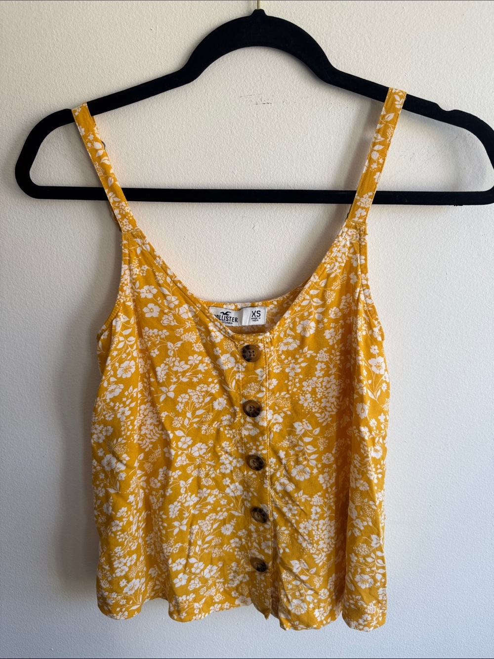 Hollister Yellow Floral Button Front Cami Tank Top XS Boho Summer